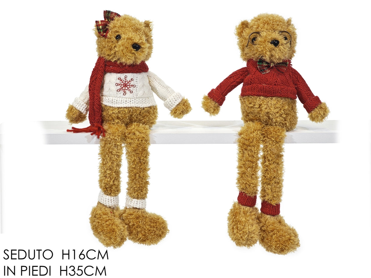 Orso peluche con gambe penzolanti, seduto h.16cm in piedi 35cm in 2 assortimenti