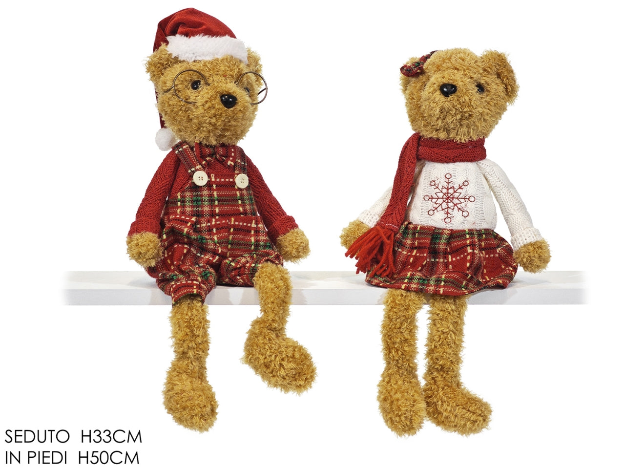 Orso peluche con gambe penzolanti, seduto h.33cm in piedi 50cm in 2 assortimenti