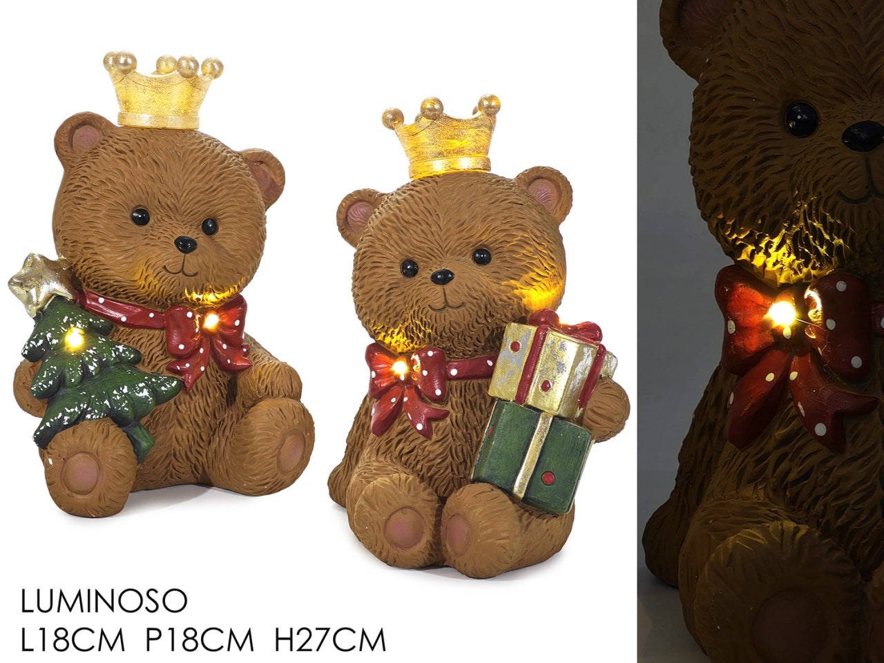 Orso seduto con luci 18x18xh.27cm in magnesia a batteria, 2 assortimenti