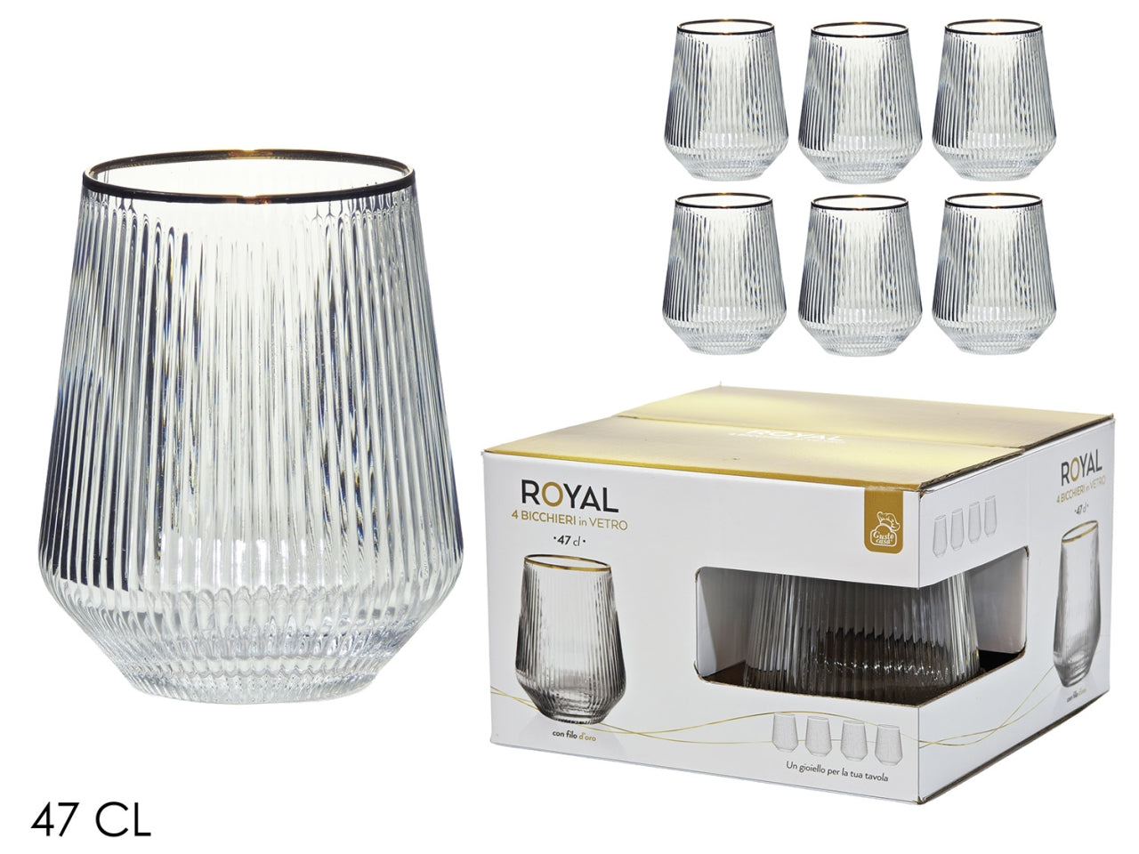 Royal bicchieri in vetro trasparenti con filo oro, confezione da 4 pezzi da 47cl