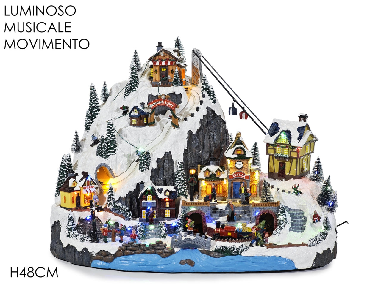 Scenario paesaggio in poliresina h.48cm con luci, musica e movimento