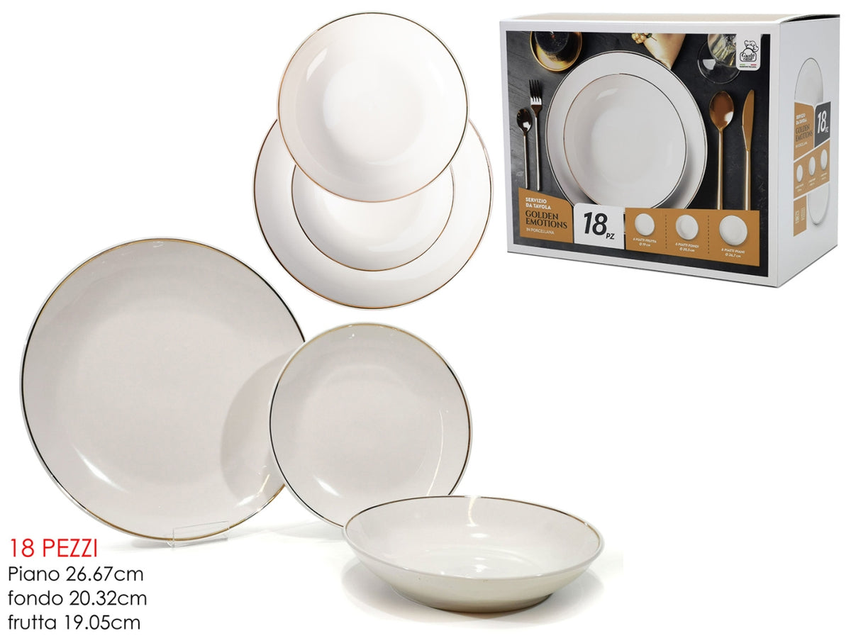 Servizio piatti in porcellana Gold Circle da 18 pezzi bianco