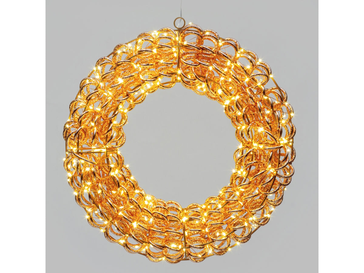Corona 3D 40cm rose gold con 400 microled bianco caldo, FlashLED Diamond, IP44 interno/esterno