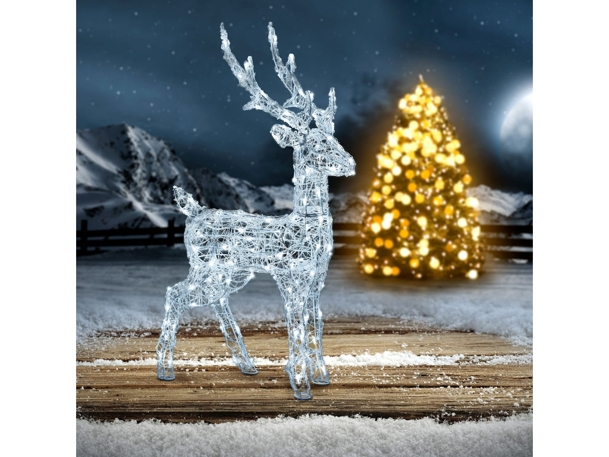 Renna luminosa 3D h.85cm con 120dual led bianco caldo + bianco freddo, per uso interno/esterno IP44