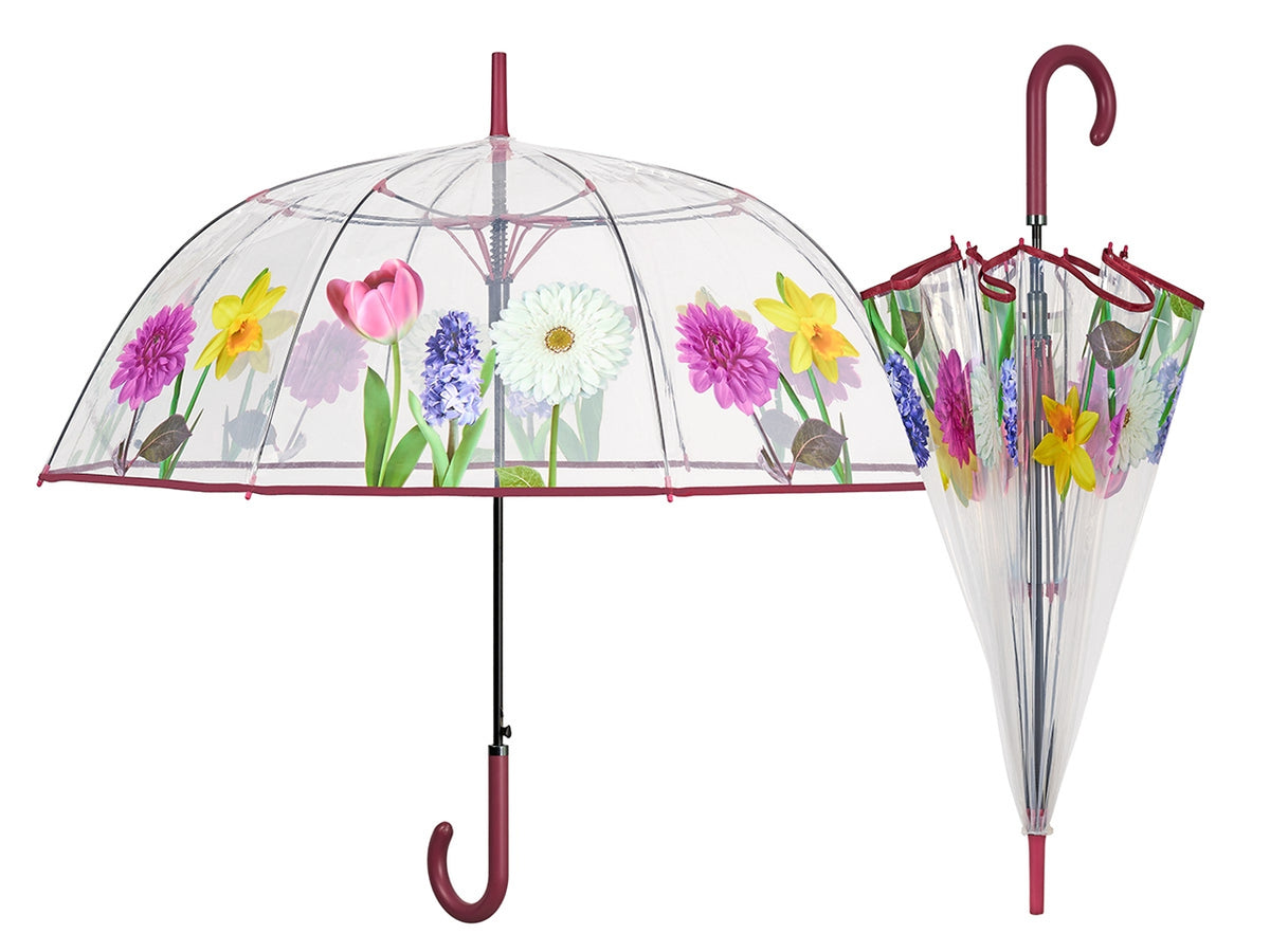 Ombrello donna cupola automatico 61cm trasparente poe fiore+bordo perletti