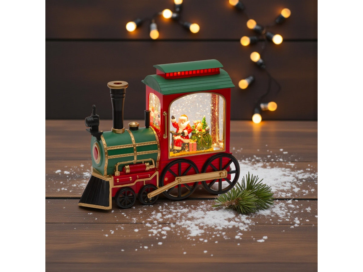 Locomotiva decorativa in plastica 24cm con led e glitter nell' acqua a batteria 3xAAA