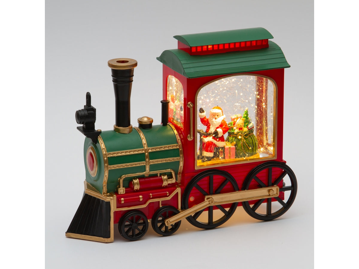 Locomotiva decorativa in plastica 24cm con led e glitter nell' acqua a batteria 3xAAA