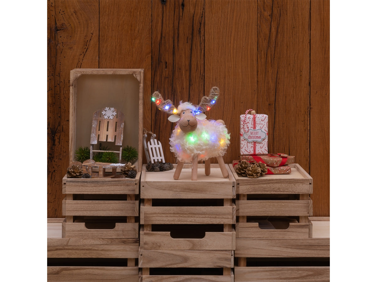Pecorella decorativa 23cm con 32 microled bianco caldo e multicolor a batteria 3xAA, uso interno