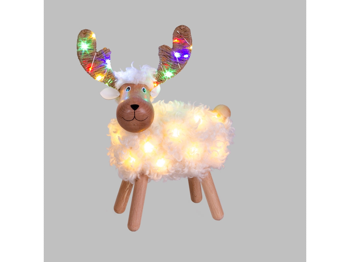 Pecorella decorativa 31cm con 50 microled bianco caldo e multicolor a batteria 3xAA, uso interno