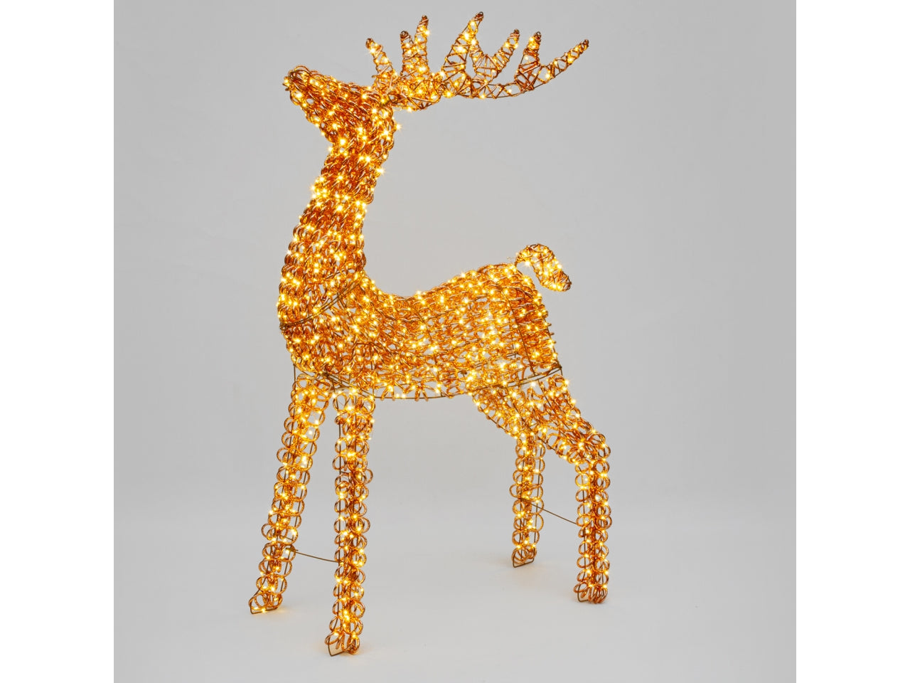 Renna 3D maxi 130cm con 960 led bianco caldo luce fissa e led lampeggianti, telaio color rame, per uso interno/esterno