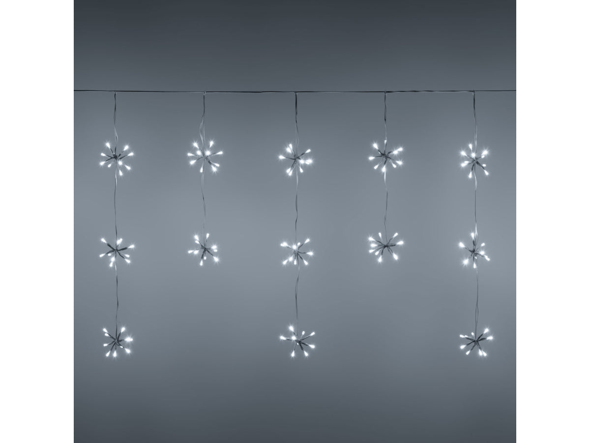 Tenda luci Ice light bunch da 300 led bianco freddo composto da 30gruppi di 10led, 8 funzioni, 300xh.70cm cavo bianco per uso interno/esterno