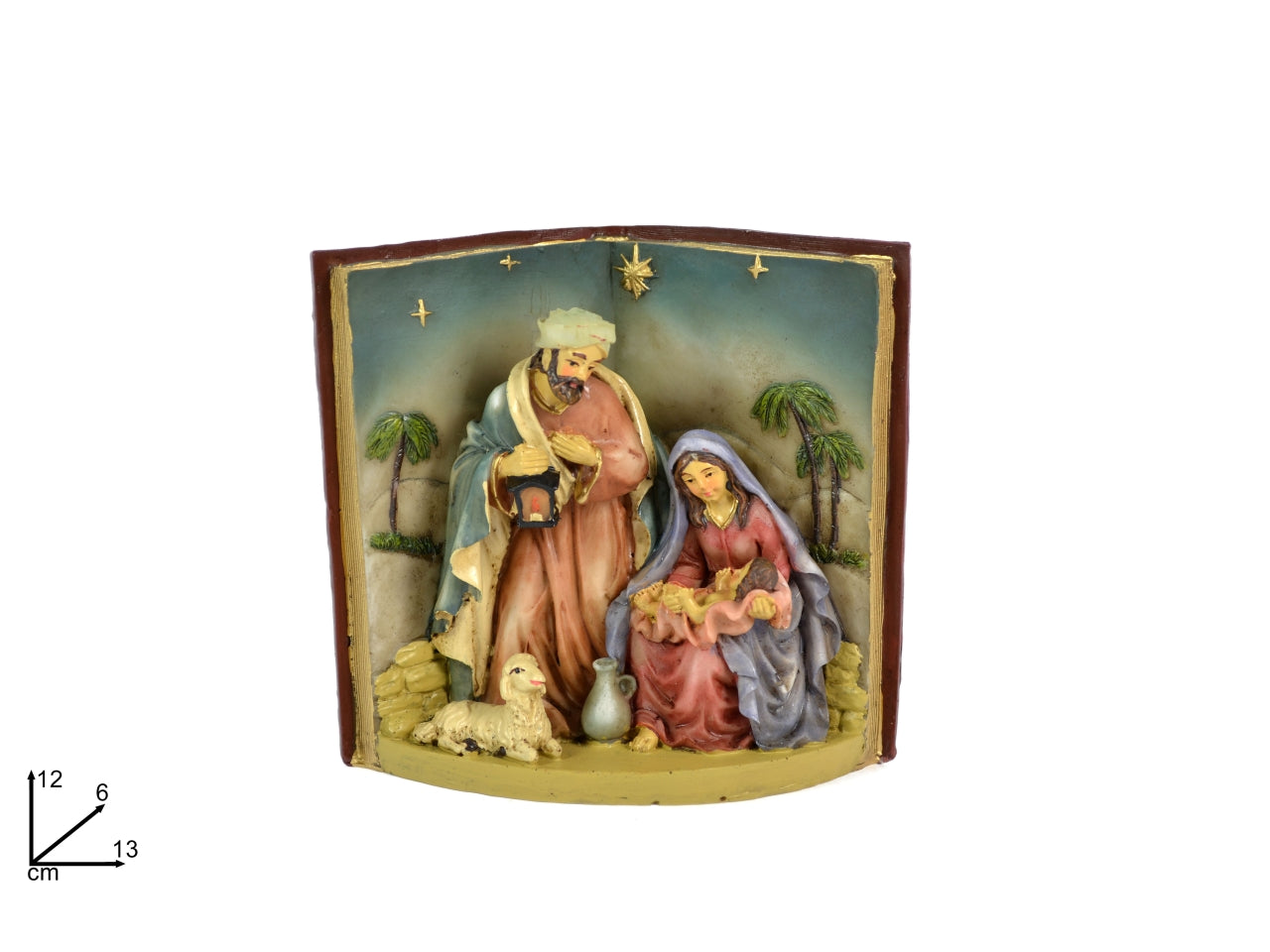 NativitÃ  con libro 13xh.12cm in resina