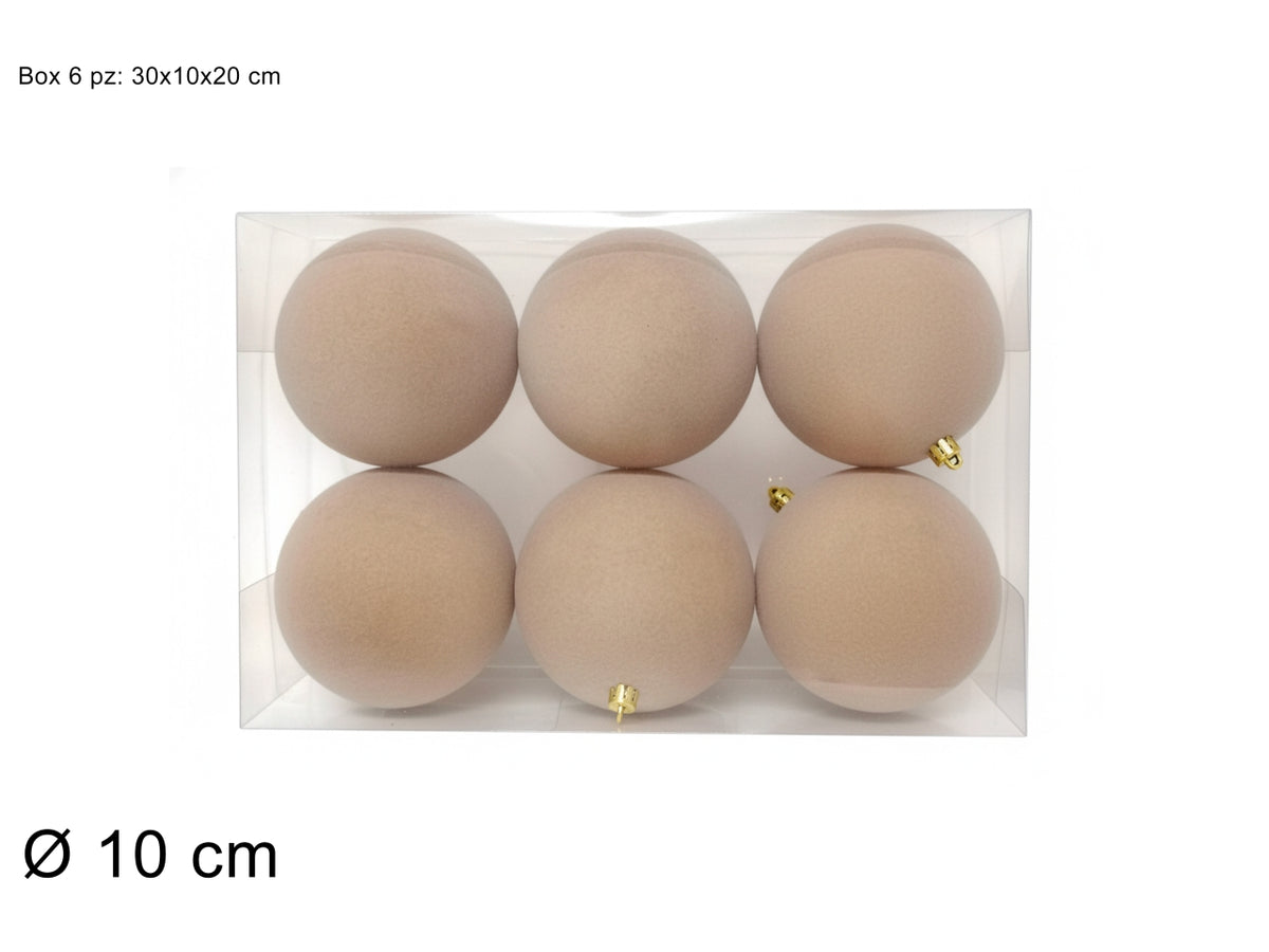 Palle 10cm in confezione da 6 pezzi floccata beige