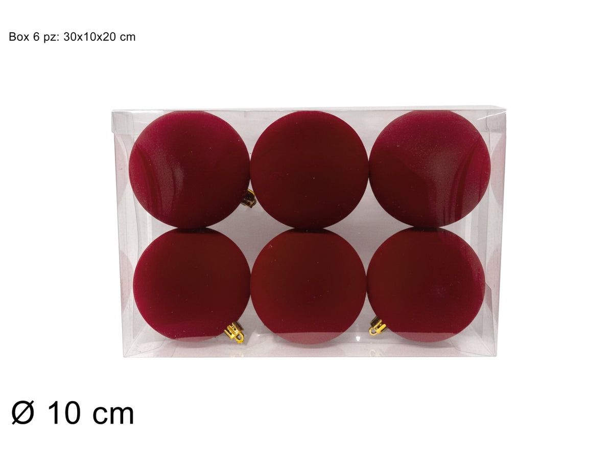 Palle 10cm in confezione da 6 pezzi floccata bordeaux