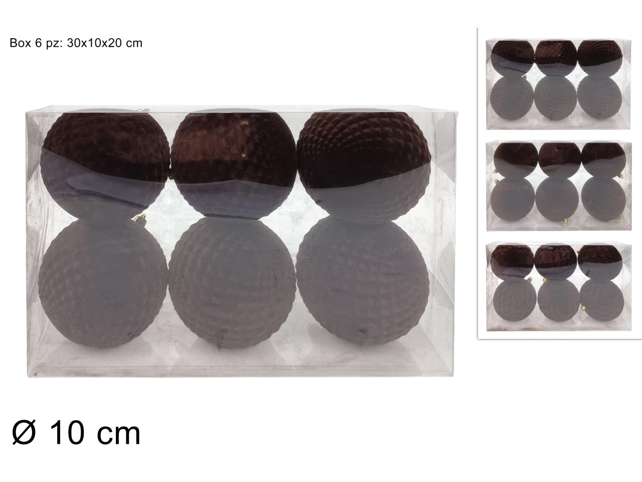 Palle 10cm in confezione da 6 pezzi floccata marrone assortita