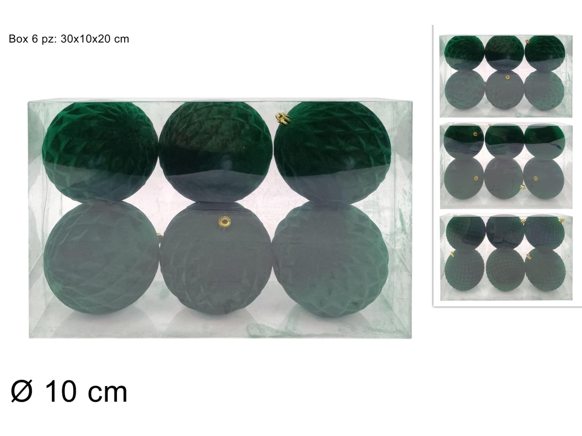Palle 10cm in confezione da 6 pezzi floccata verde assortita