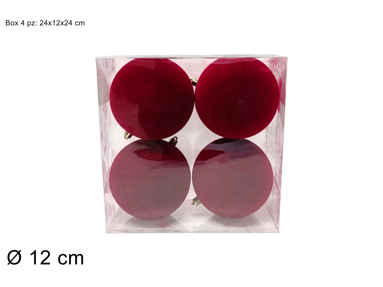 Palle 12cm in confezione da 4 pezzi floccata bordeaux