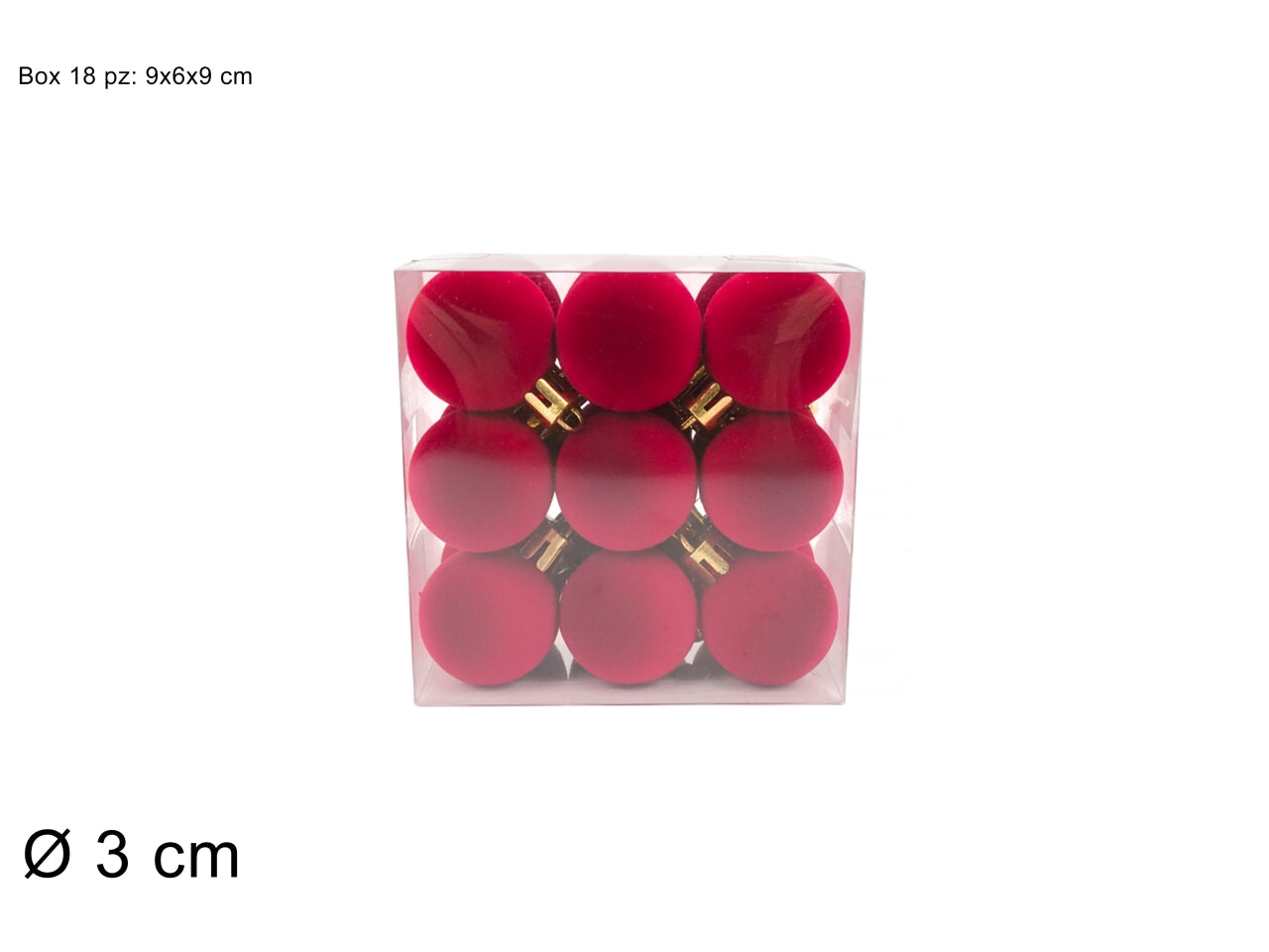 Palle 3cm in confezione da 18 pezzi floccata bordeaux