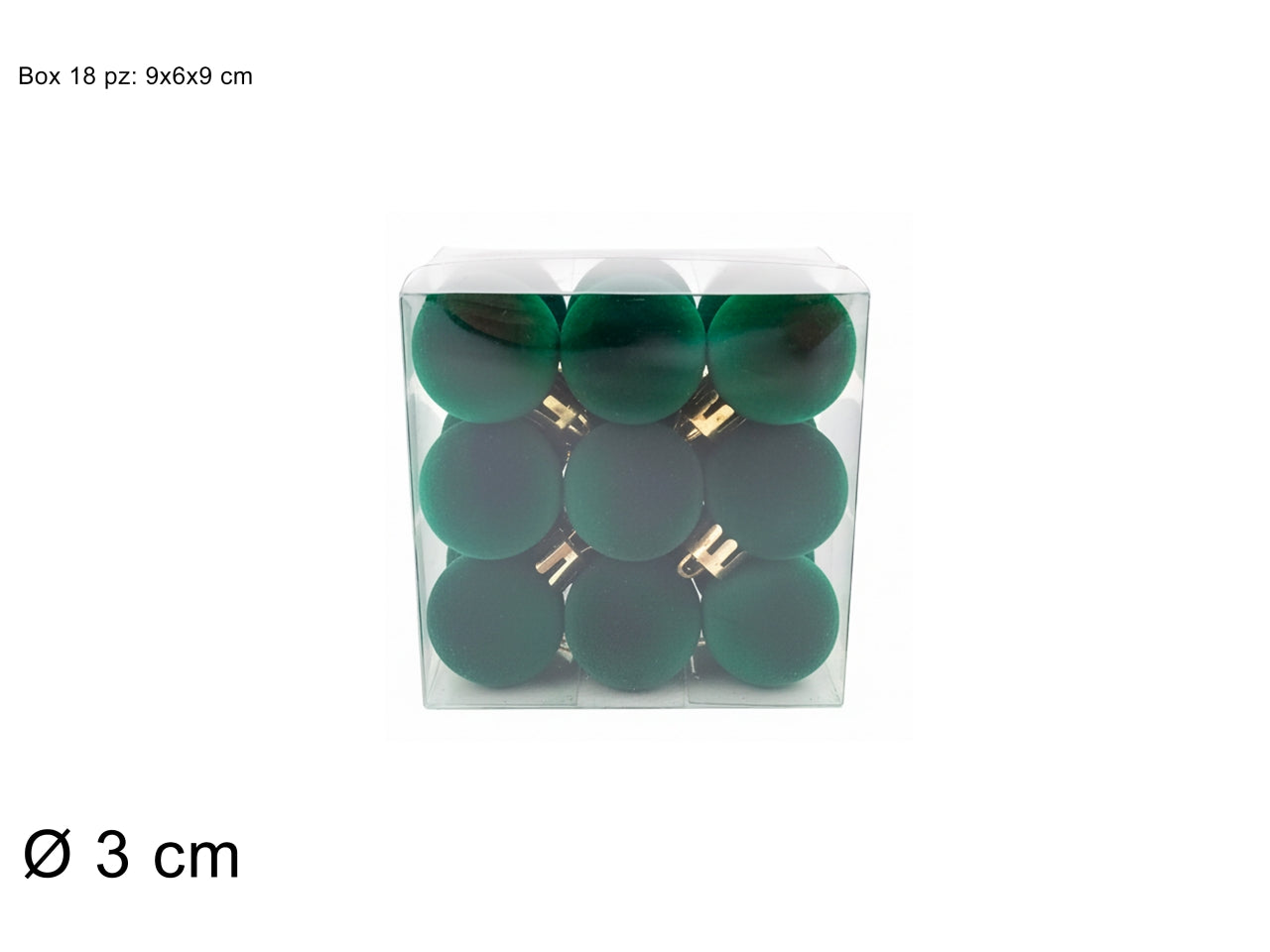 Palle 3cm in confezione da 18 pezzi floccata verde