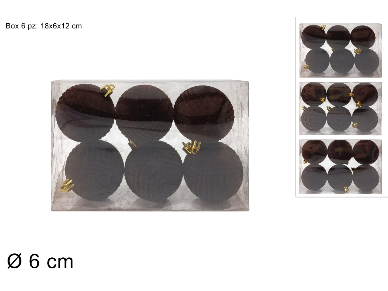 Palle 6cm in confezione da 6 pezzi floccata marrone assortita