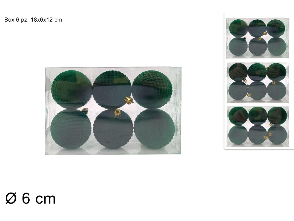 Palle 6cm in confezione da 6 pezzi floccata verde assortita