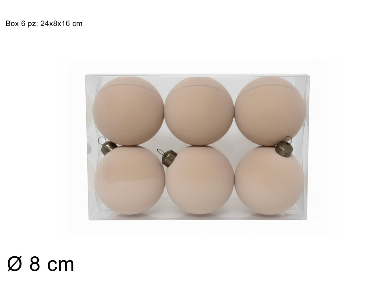 Palle 8cm in confezione da 6 pezzi floccata beige