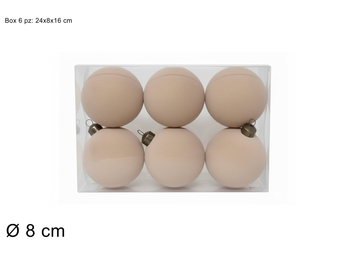Palle 8cm in confezione da 6 pezzi floccata beige