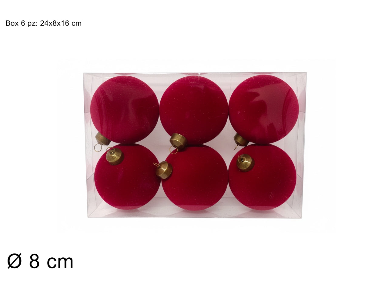 Palle 8cm in confezione da 6 pezzi floccata bordeaux