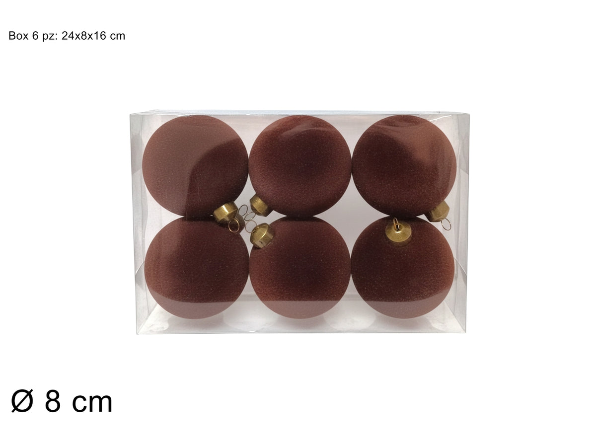 Palle 8cm in confezione da 6 pezzi floccata marrone