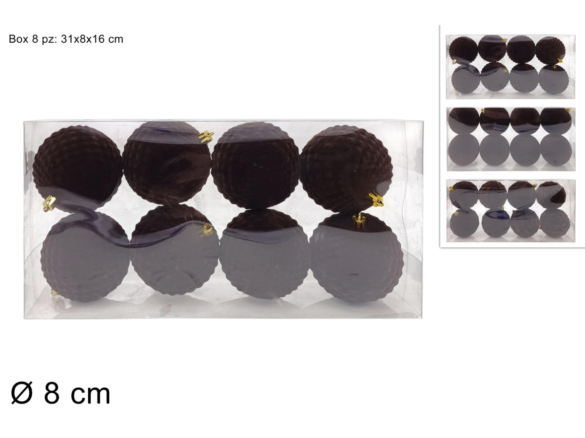 Palle 8cm in confezione da 8 pezzi floccata marrone assortita