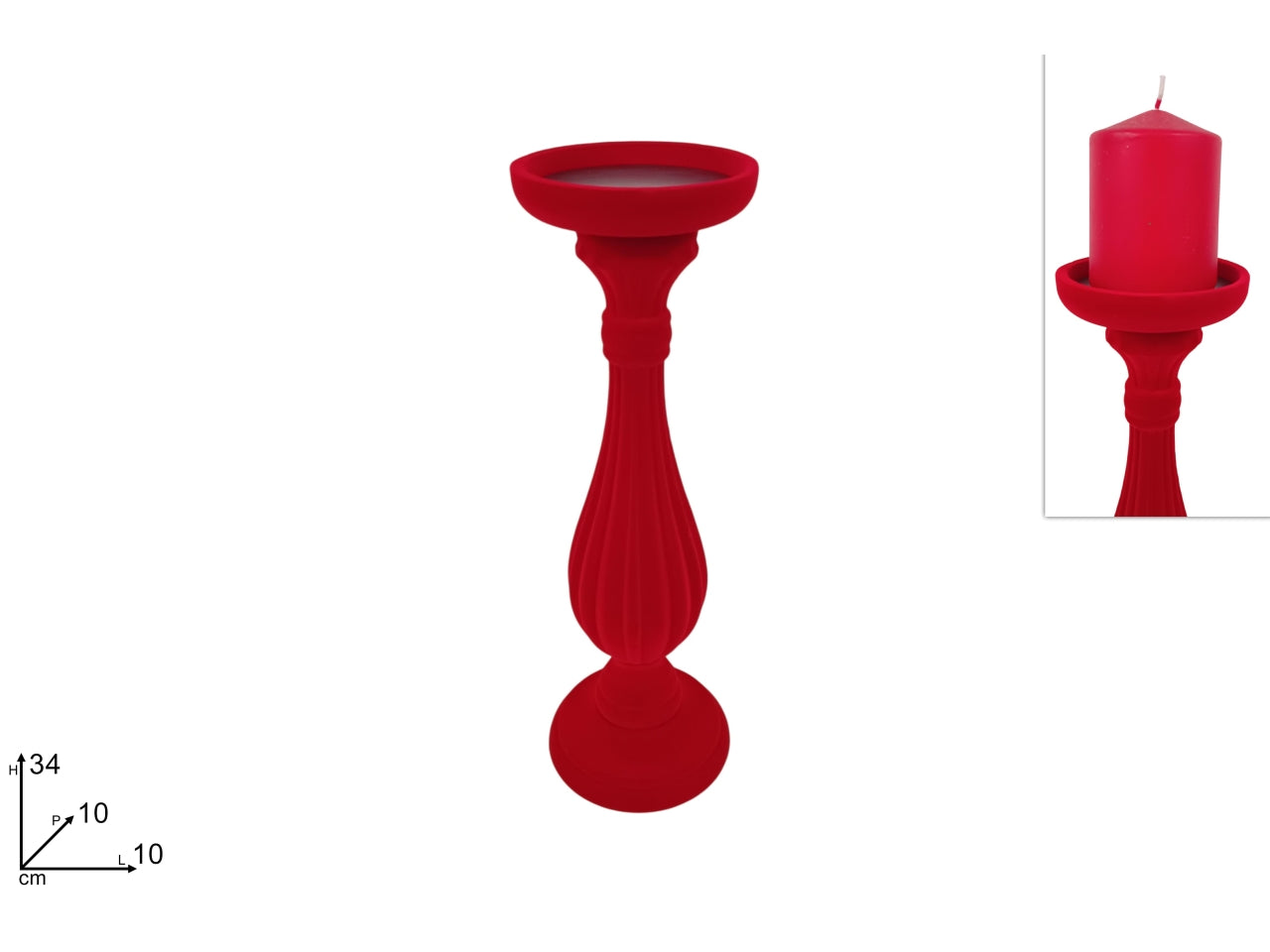 Portacandela 34cm in velluto rosso
