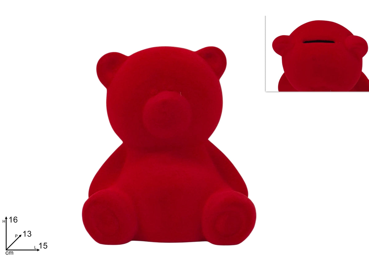 Orsetto salvadanaio 16cm effetto velluto rosso