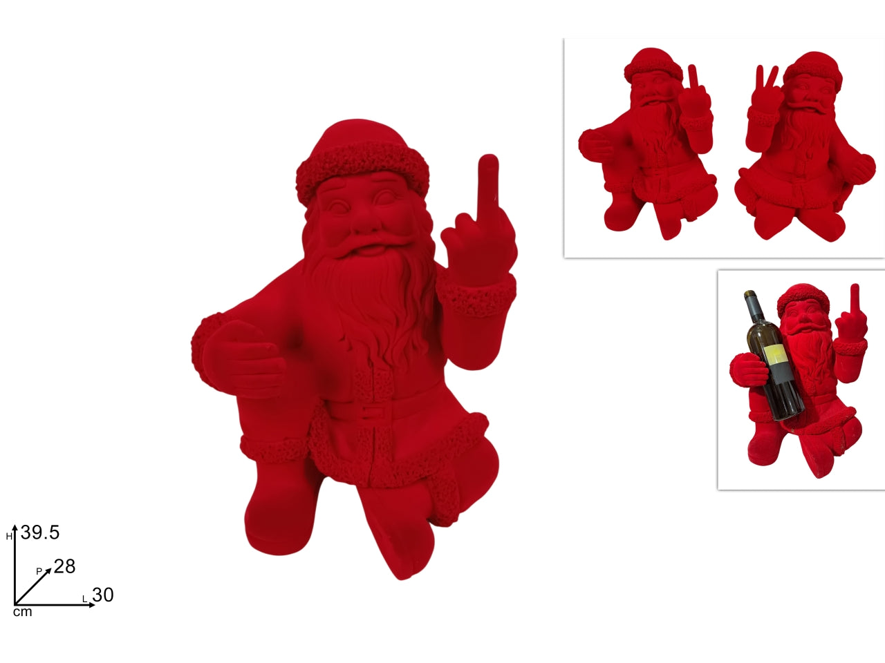 Babbo Natale portabottiglia 39,5cm in velluto rosso, 2 assortimenti