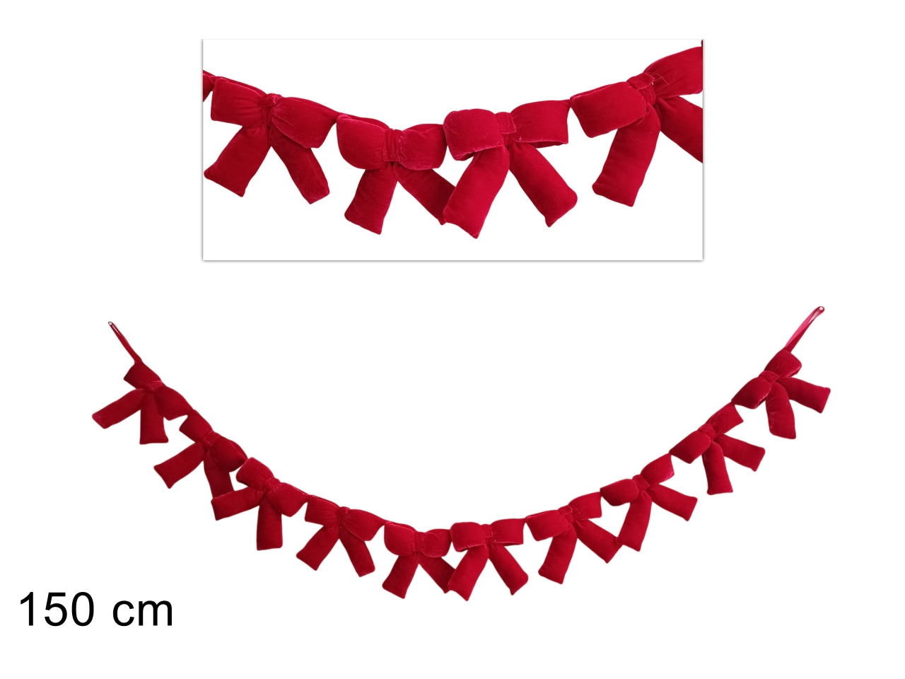 Ghirlanda 150cm con 10 fiocchi in velluto rosso
