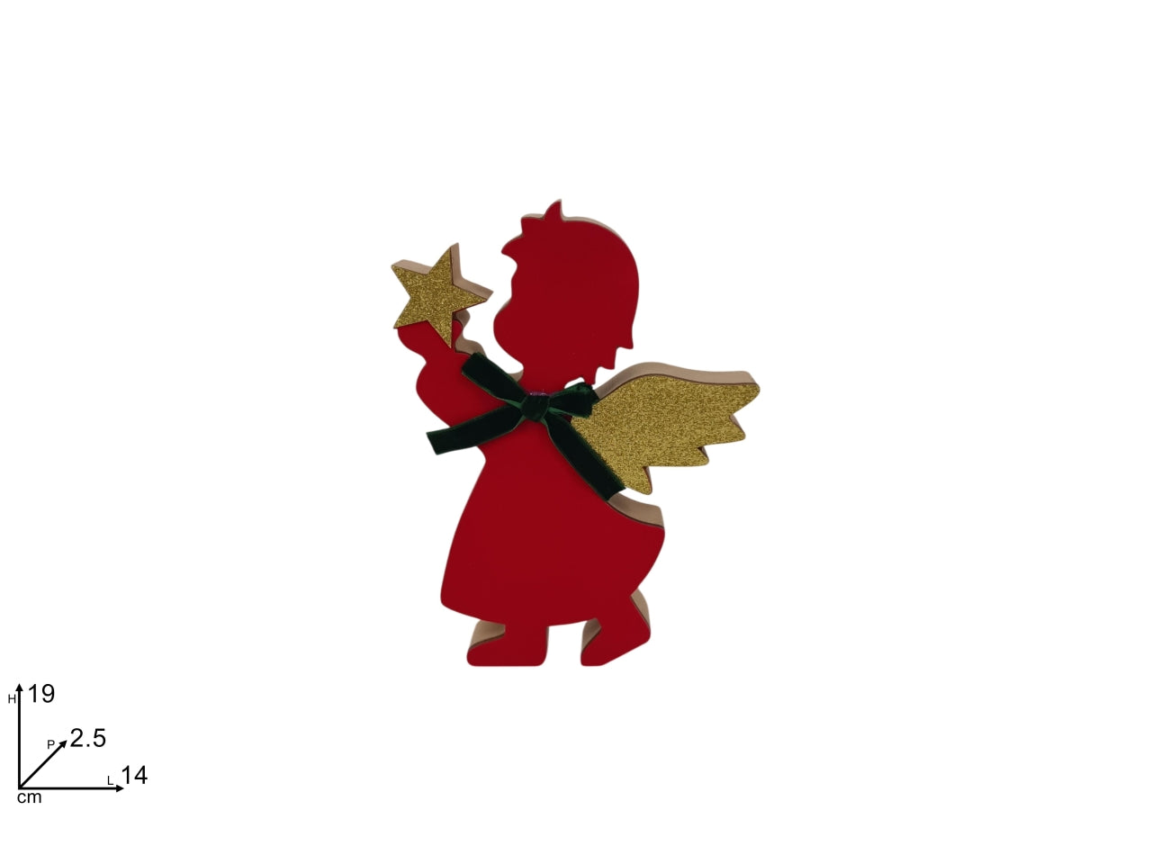 Angelo in legno 19cm con velluto rosso