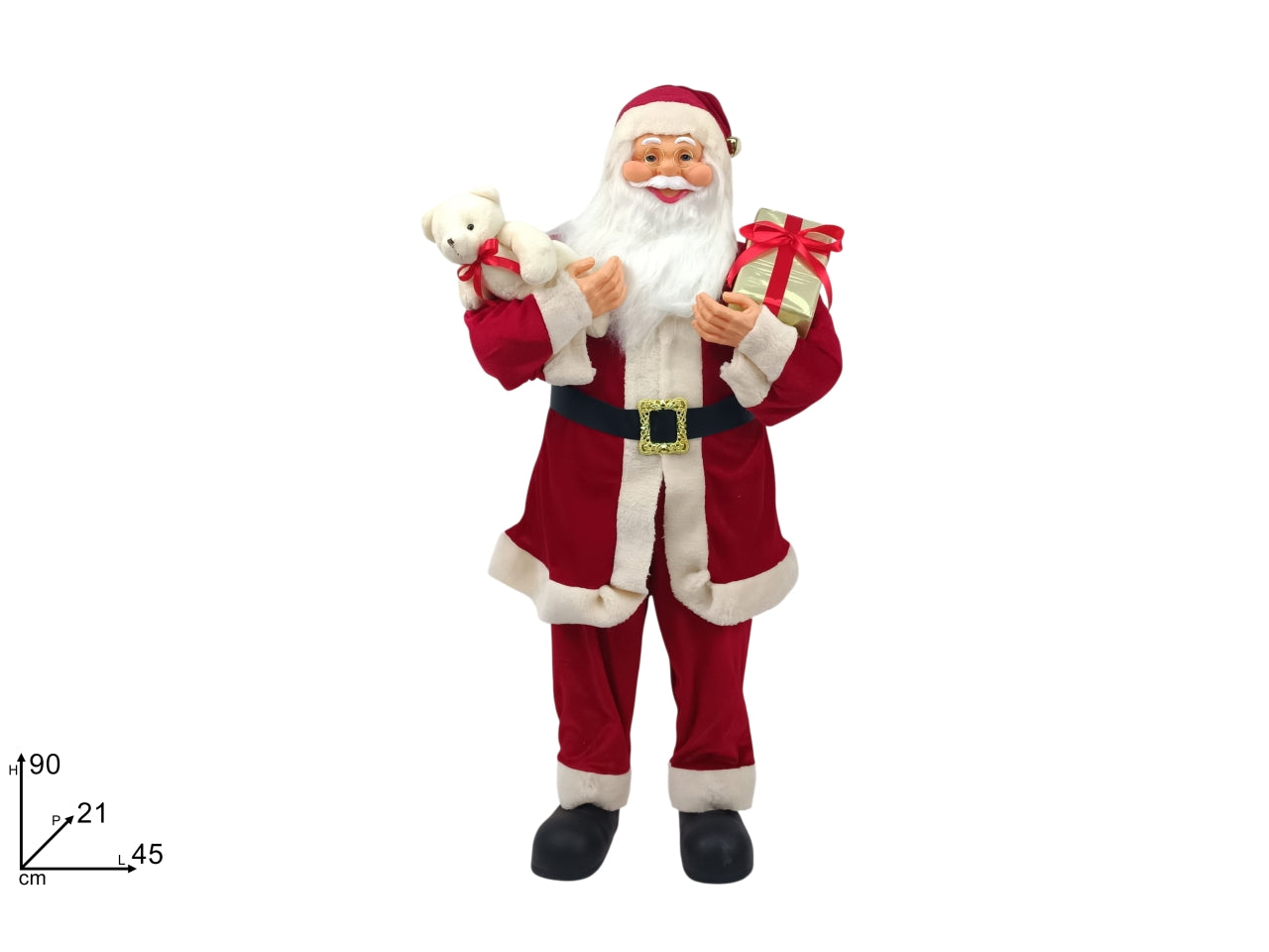 Babbo Natale 90cm con orsetto e pacco regalo