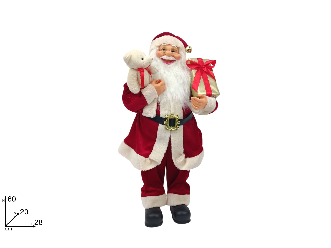Babbo Natale 60cm con orsetto e pacco regalo