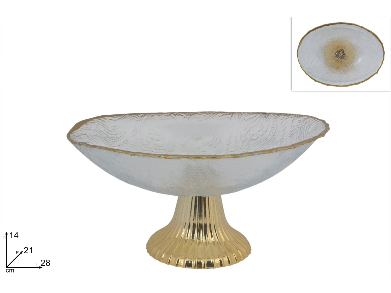 Alzatina ovale in vetro 28cm trasparente con bordo oro