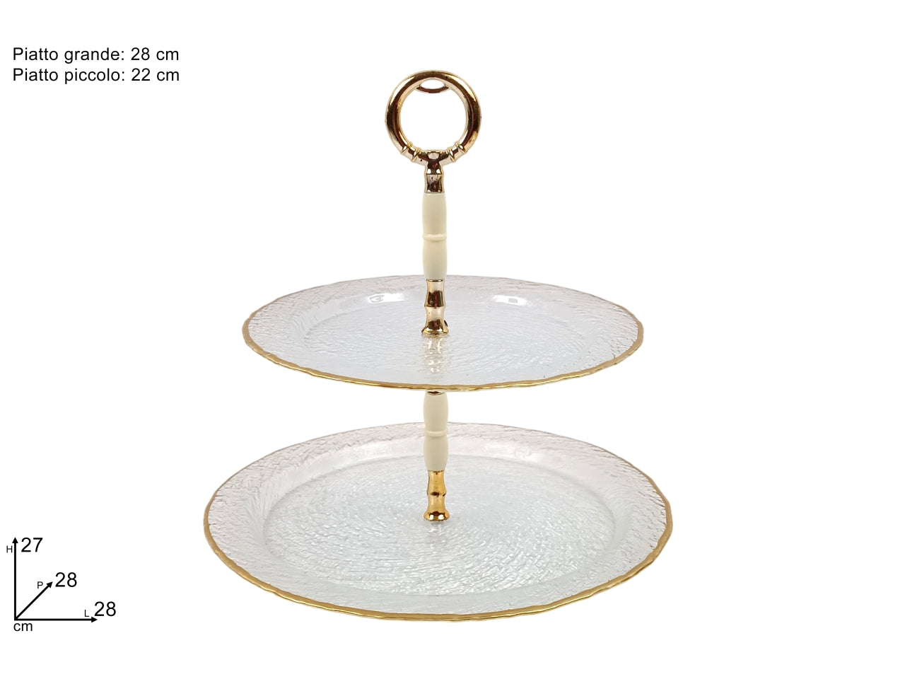 Alzatina in vetro a 2 piani 22/28cm trasparente con bordo oro