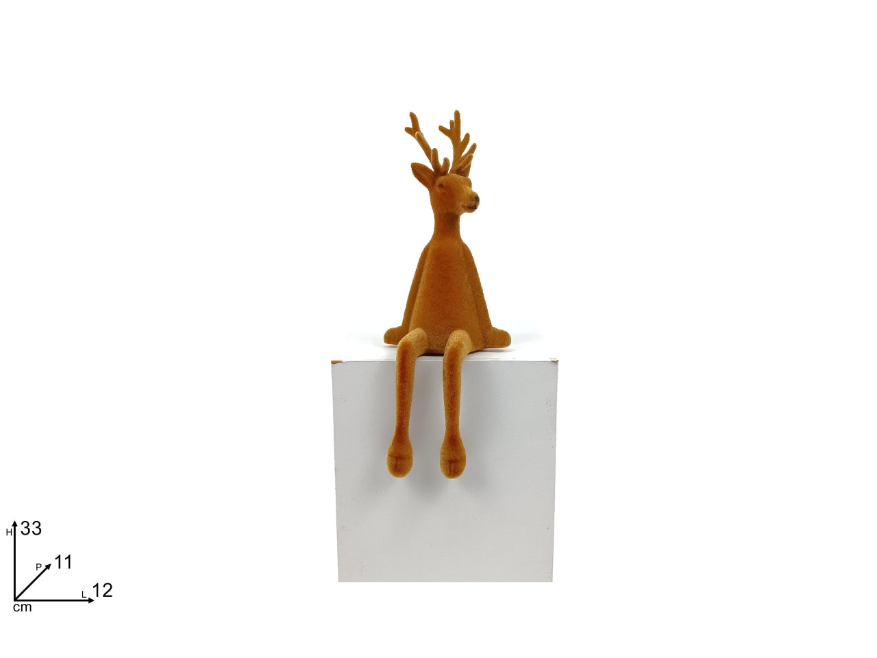 Renna seduta floccata oro 33cm