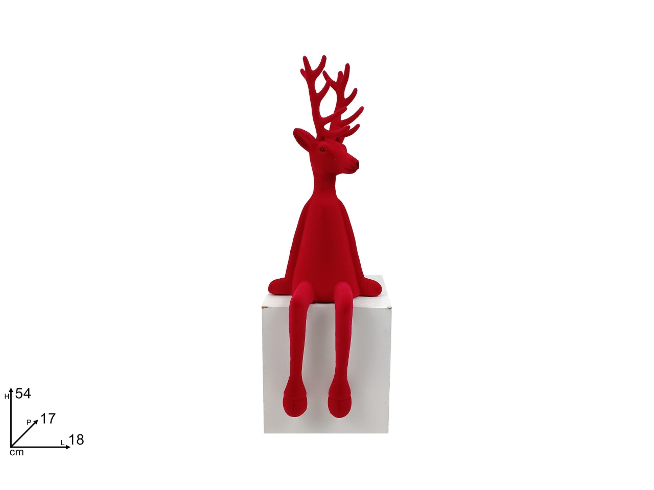 Renna seduta floccata rossa 54cm