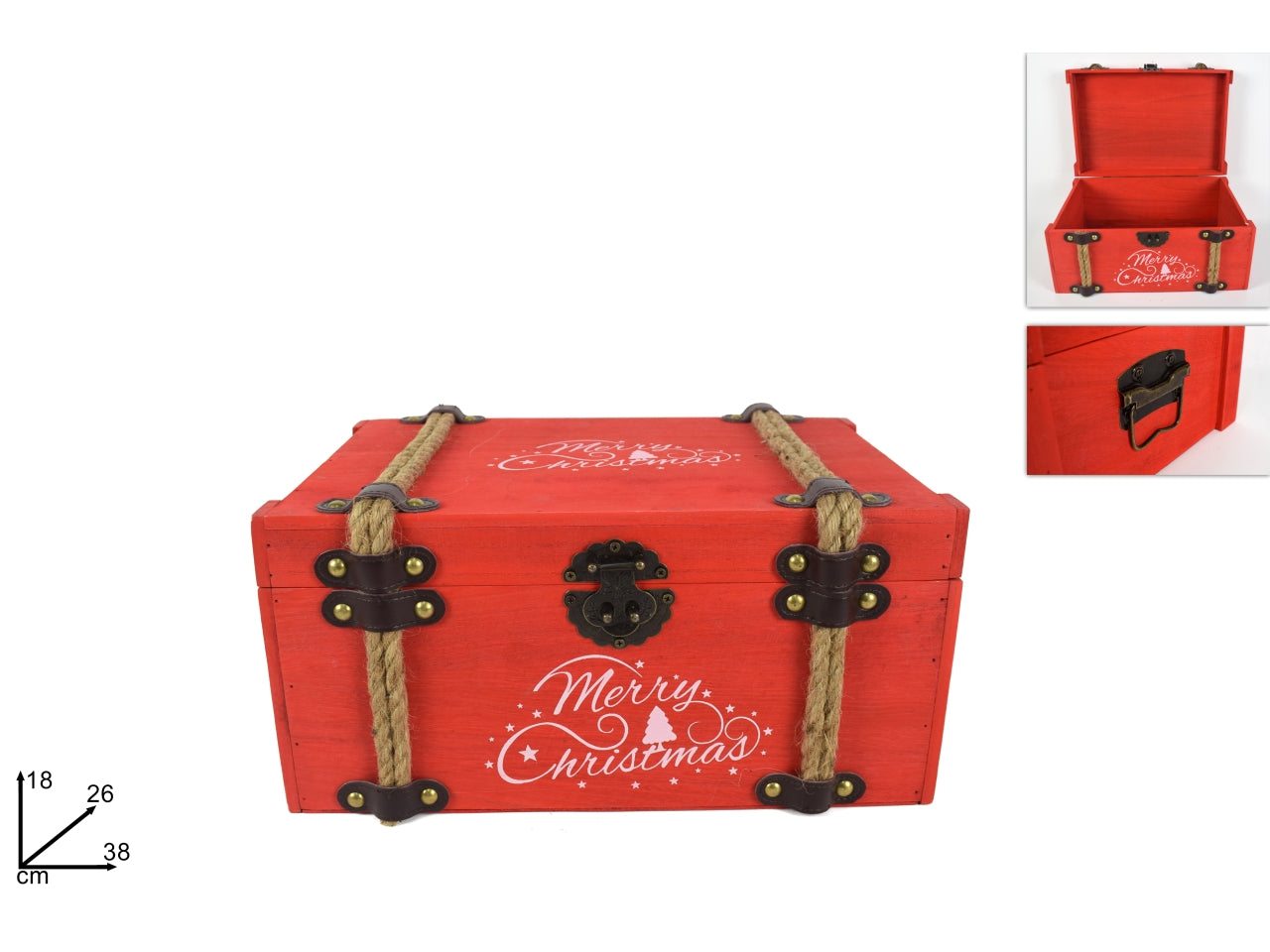 Bauletto in legno 38xh.18cm rosso Merry Christmas