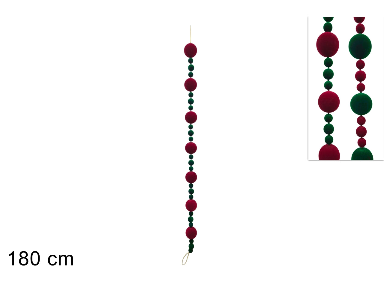 Ghirlanda natalizia con palline in velluto bordeaux e verde, 180cm, 2 assortimenti
