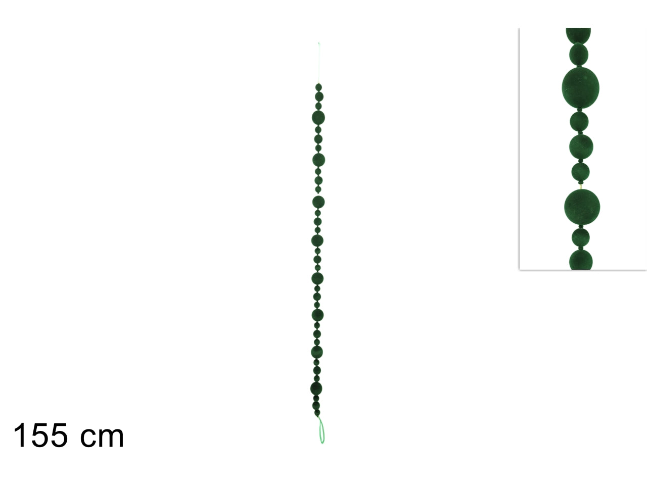 Ghirlanda natalizia con palline in velluto verde, 155cm