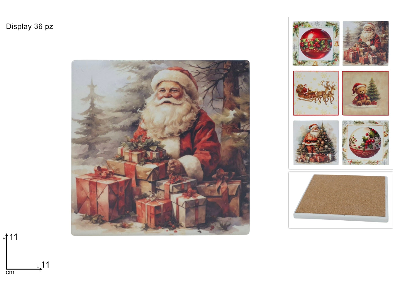 Souvenir quadrato in sughero da 11cm con decori natalizi assortiti