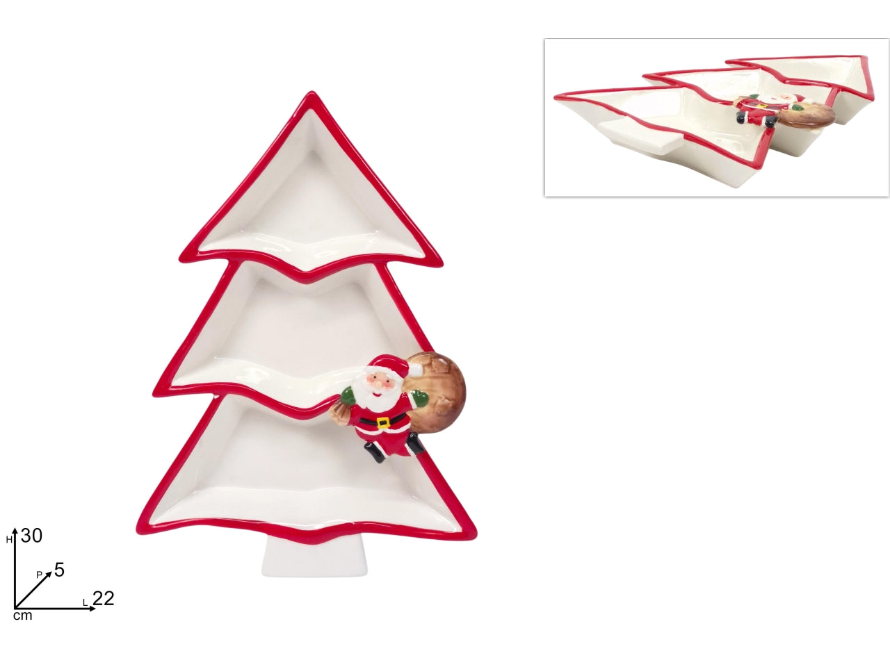 Piatto a forma di albero a 3 posti con babbo natale
