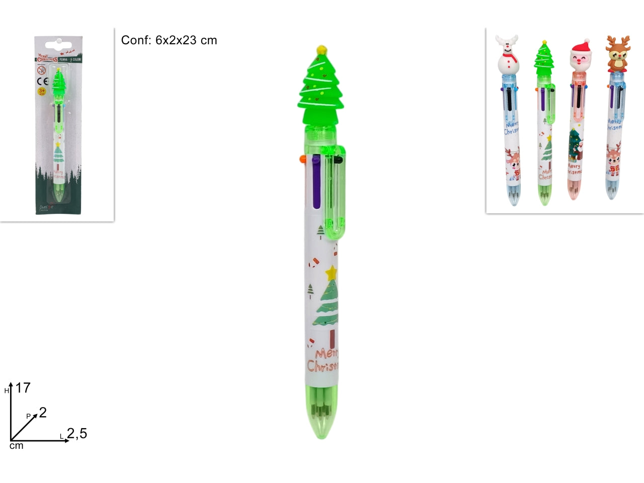 Penna natalizia 6 colori con soggetti assortiti