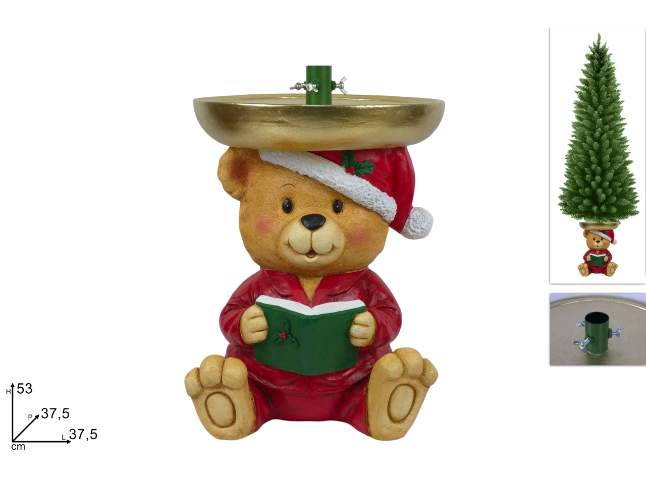 Base per albero di natale a forma di orsetto in resina 37,5xh.53cm