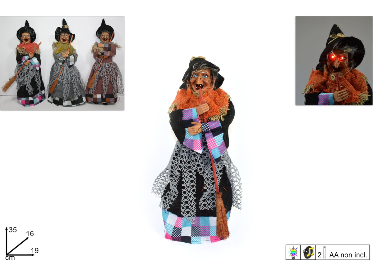 Befana 35cm con luci e suoni, soggetti assortiti