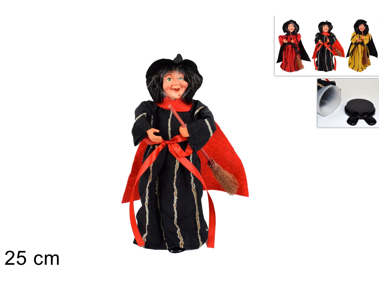 Befana 25cm con cofanetto in tessuto a righe, 3 modelli assortiti